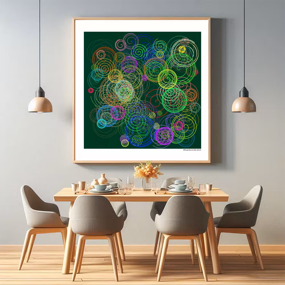 129 spirals on lime storm in room setting