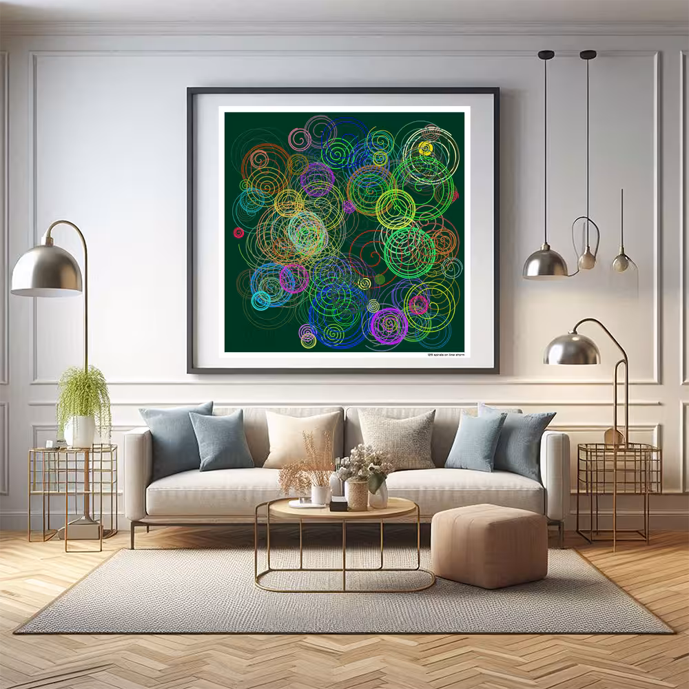 129 spirals on lime storm in room setting