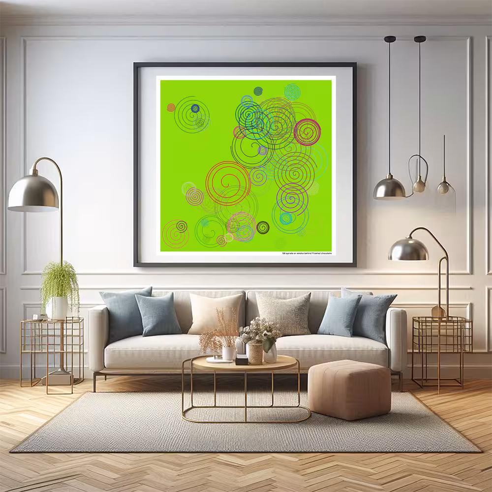 58 spirals on smoke behind frosted chocolate in room setting