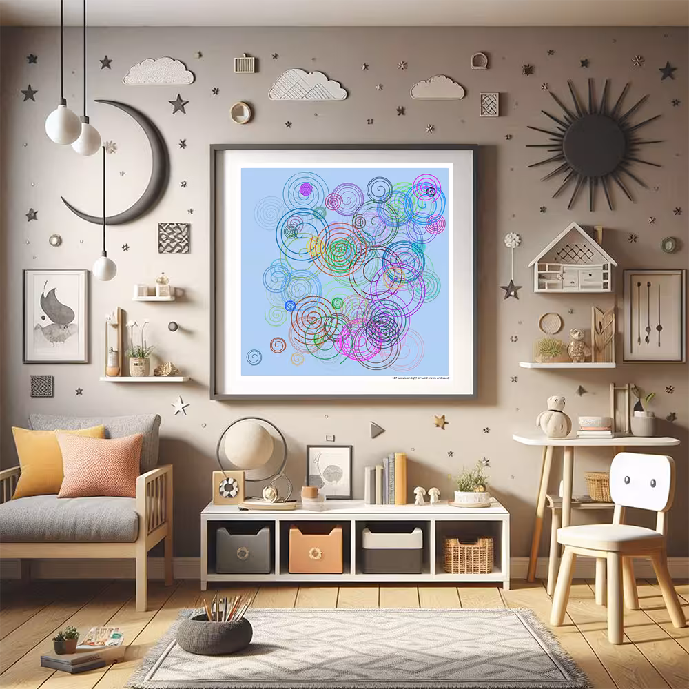 87 spirals on light of lucid cream and sand in room setting