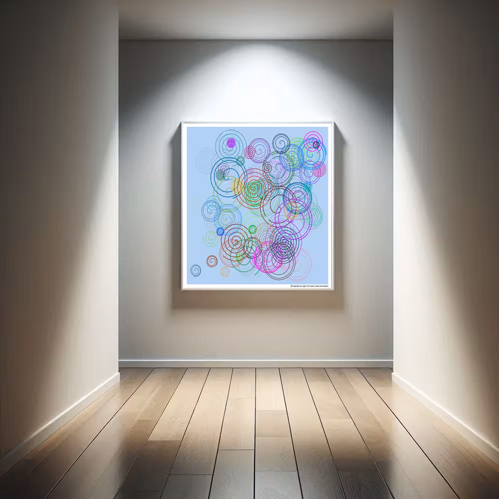 87 spirals on light of lucid cream and sand in room setting