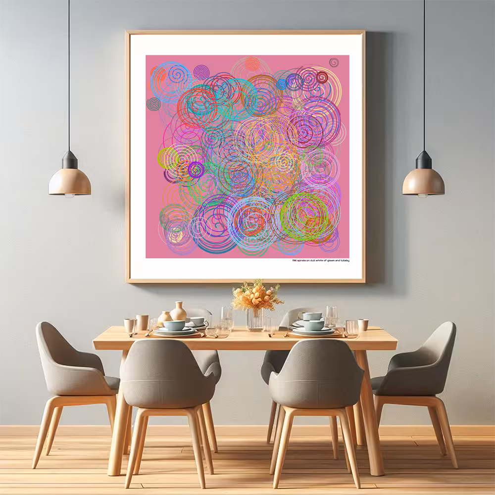 196 spirals on dull white of gleam and lullaby in room setting