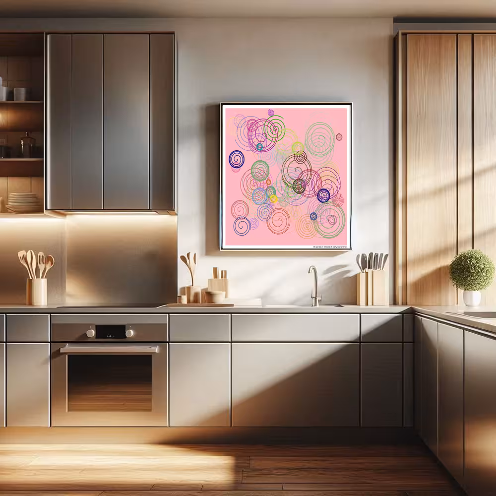 85 spirals on stillness of misty rose and tan in room setting