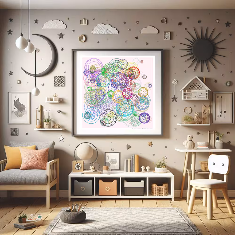 152 spirals on horizon of faded ivory and amber in room setting