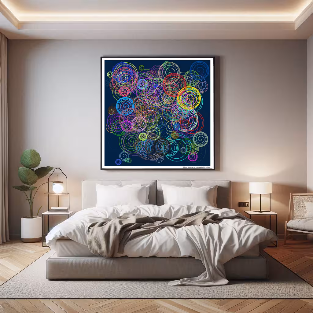 162 spirals on grey and eggshell in eclipse in room setting