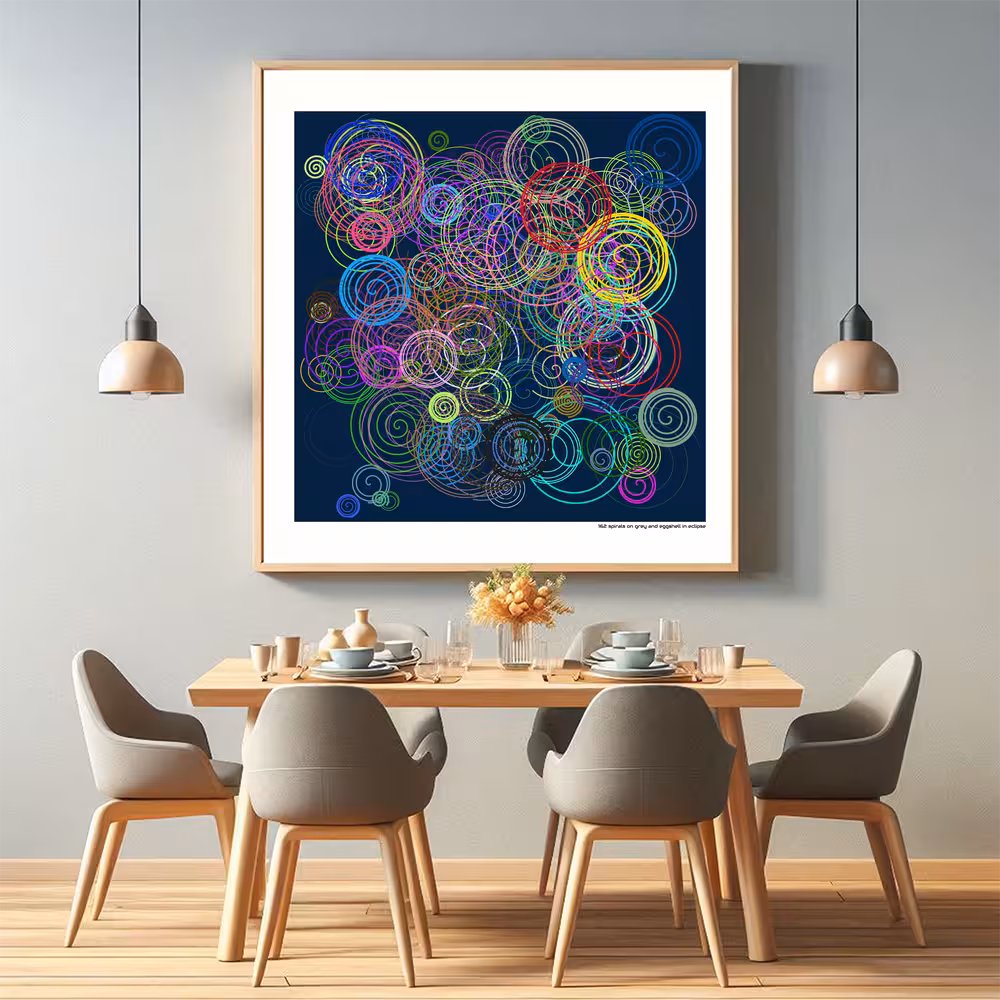 162 spirals on grey and eggshell in eclipse in room setting