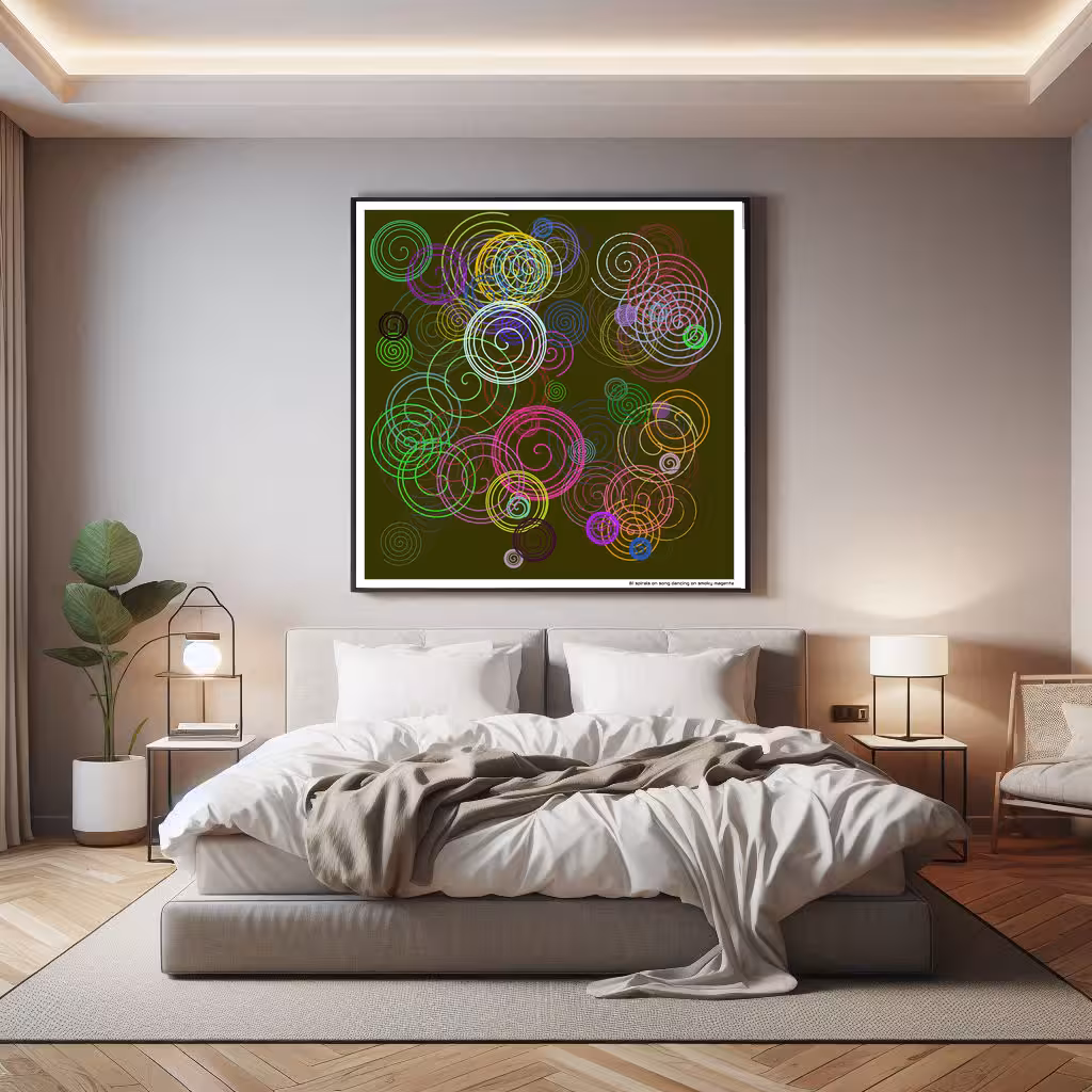 81 spirals on song dancing on smoky magenta in room setting