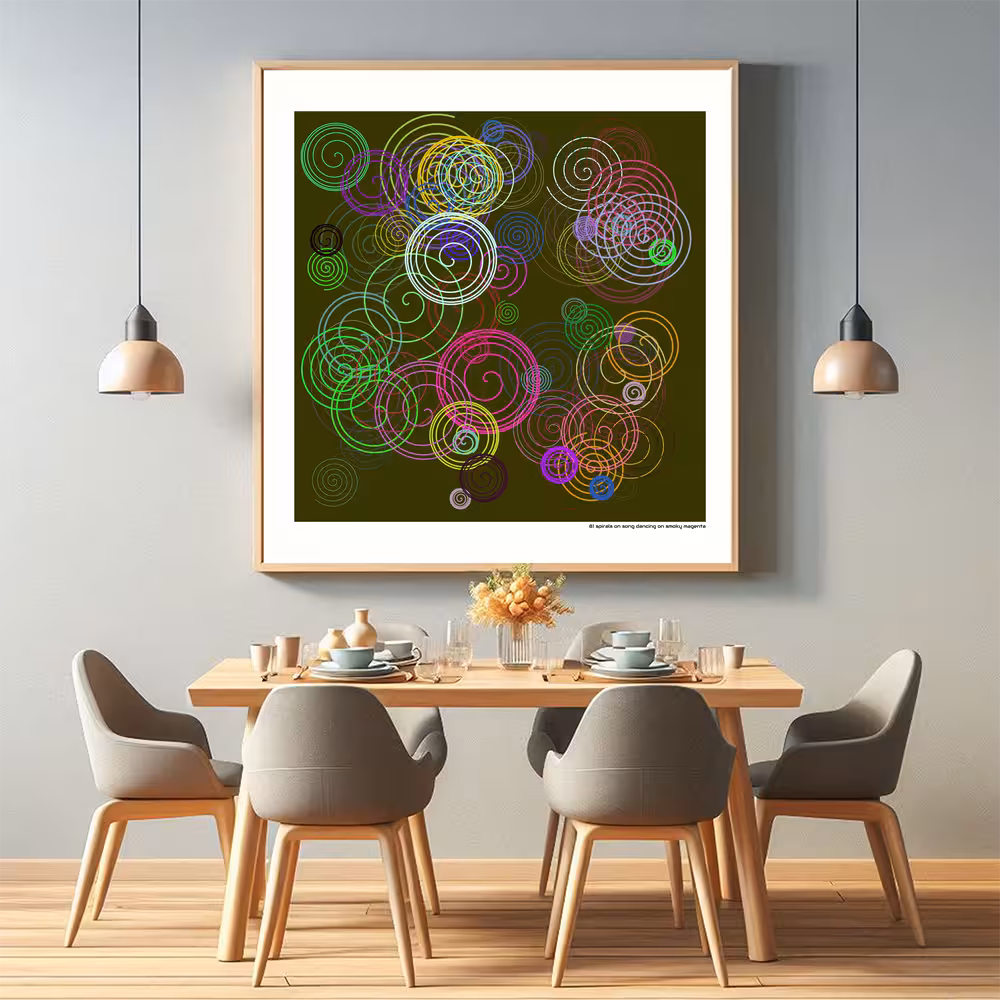 81 spirals on song dancing on smoky magenta in room setting