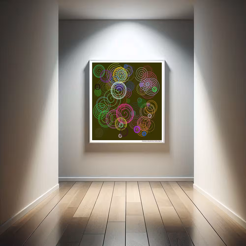 81 spirals on song dancing on smoky magenta in room setting