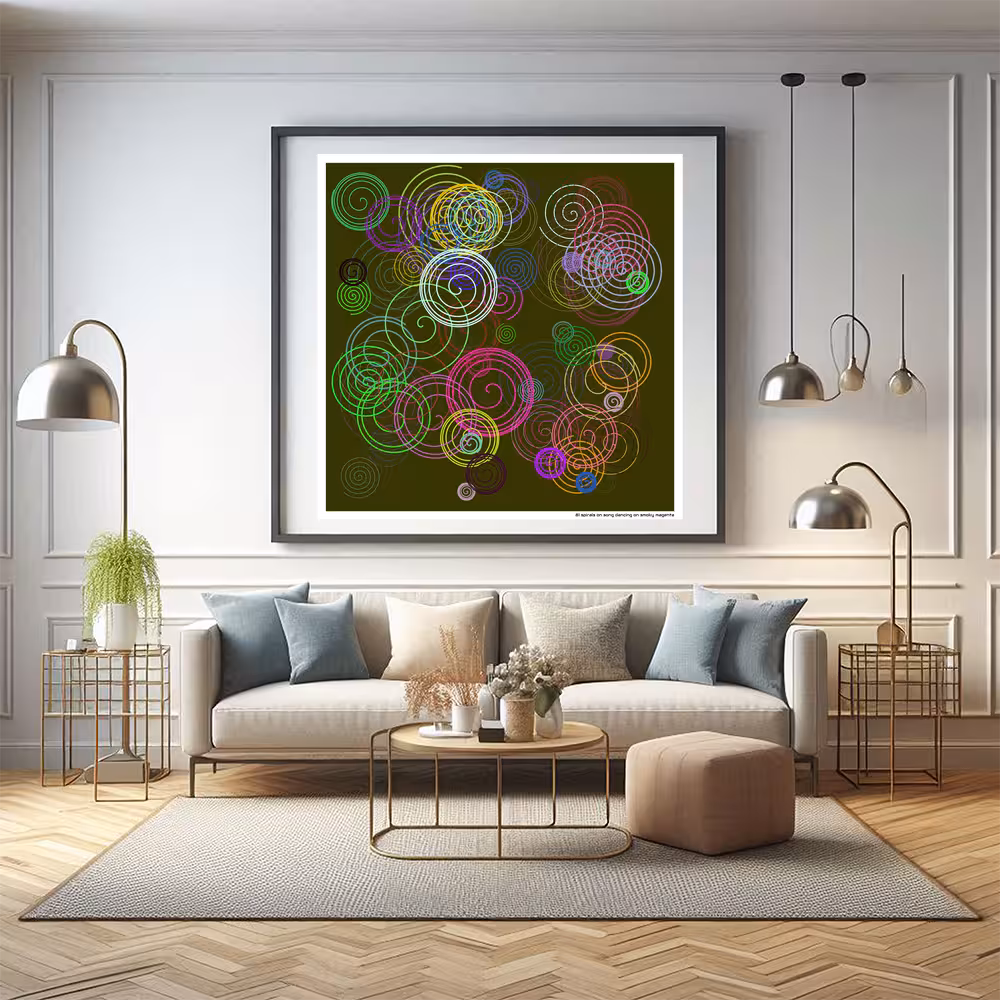 81 spirals on song dancing on smoky magenta in room setting