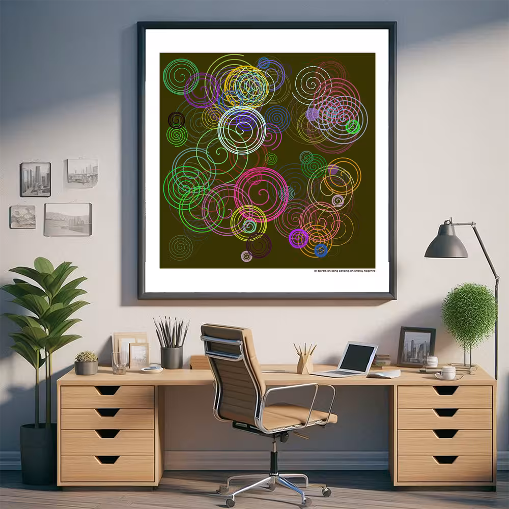 81 spirals on song dancing on smoky magenta in room setting