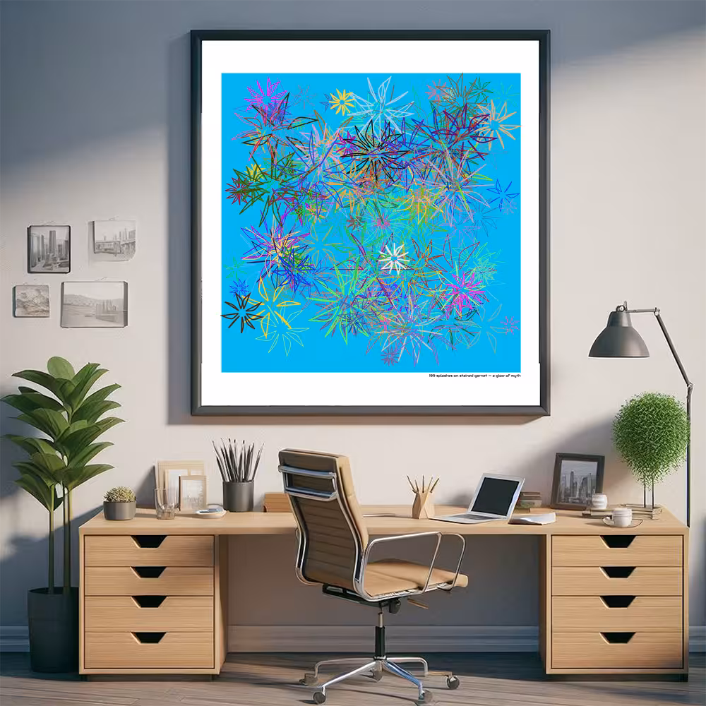 199 splashes on stained garnet — a glow of myth in room setting