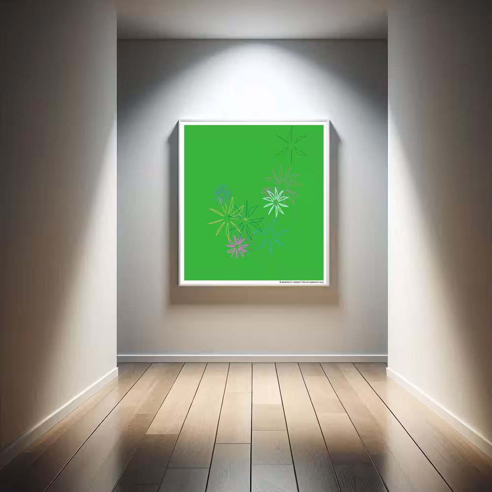 10 splashes on iridescent lime and opalescent grey in room setting