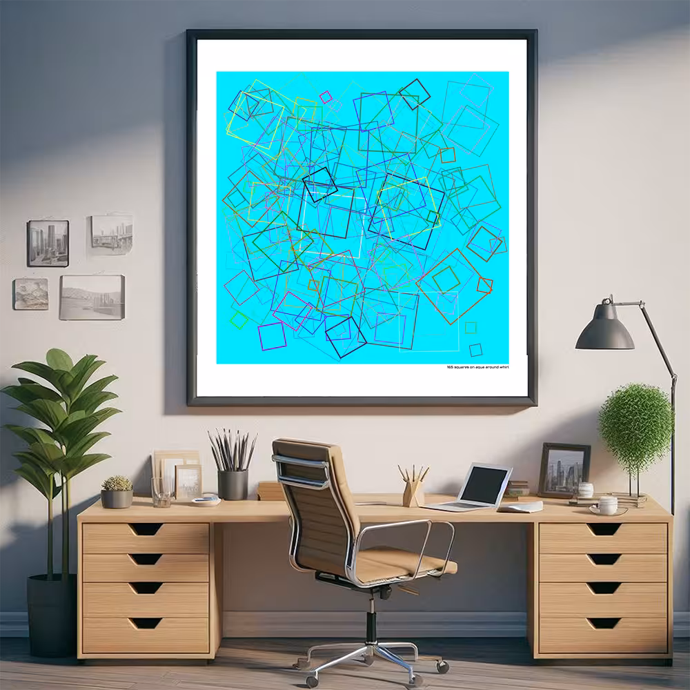 165 squares on aqua around whirl in room setting