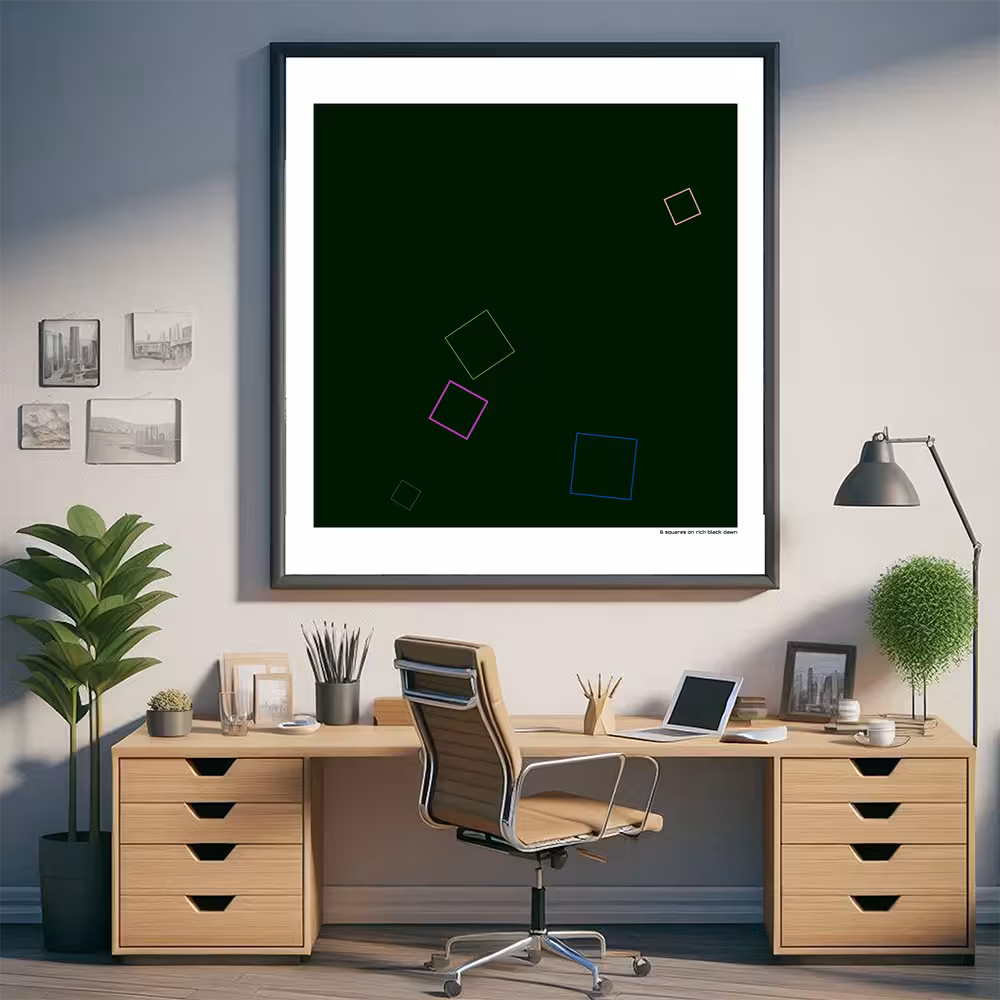 6 squares on rich black dawn in room setting