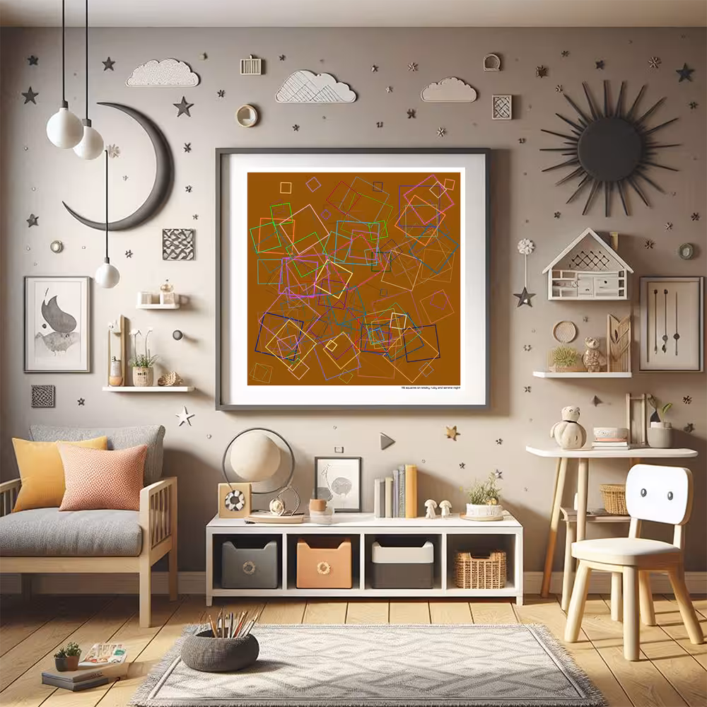 115 squares on smoky ruby and serene night in room setting