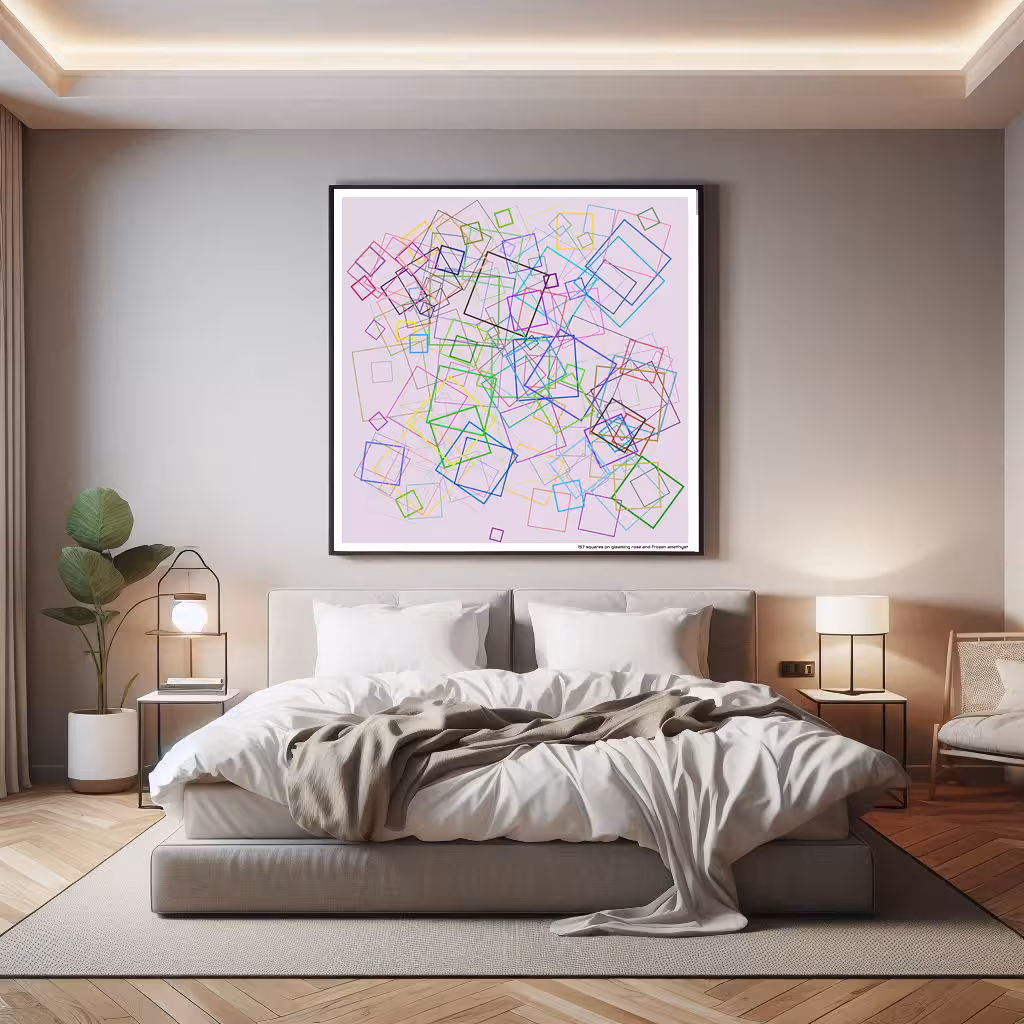 157 squares on gleaming rose and frozen amethyst in room setting