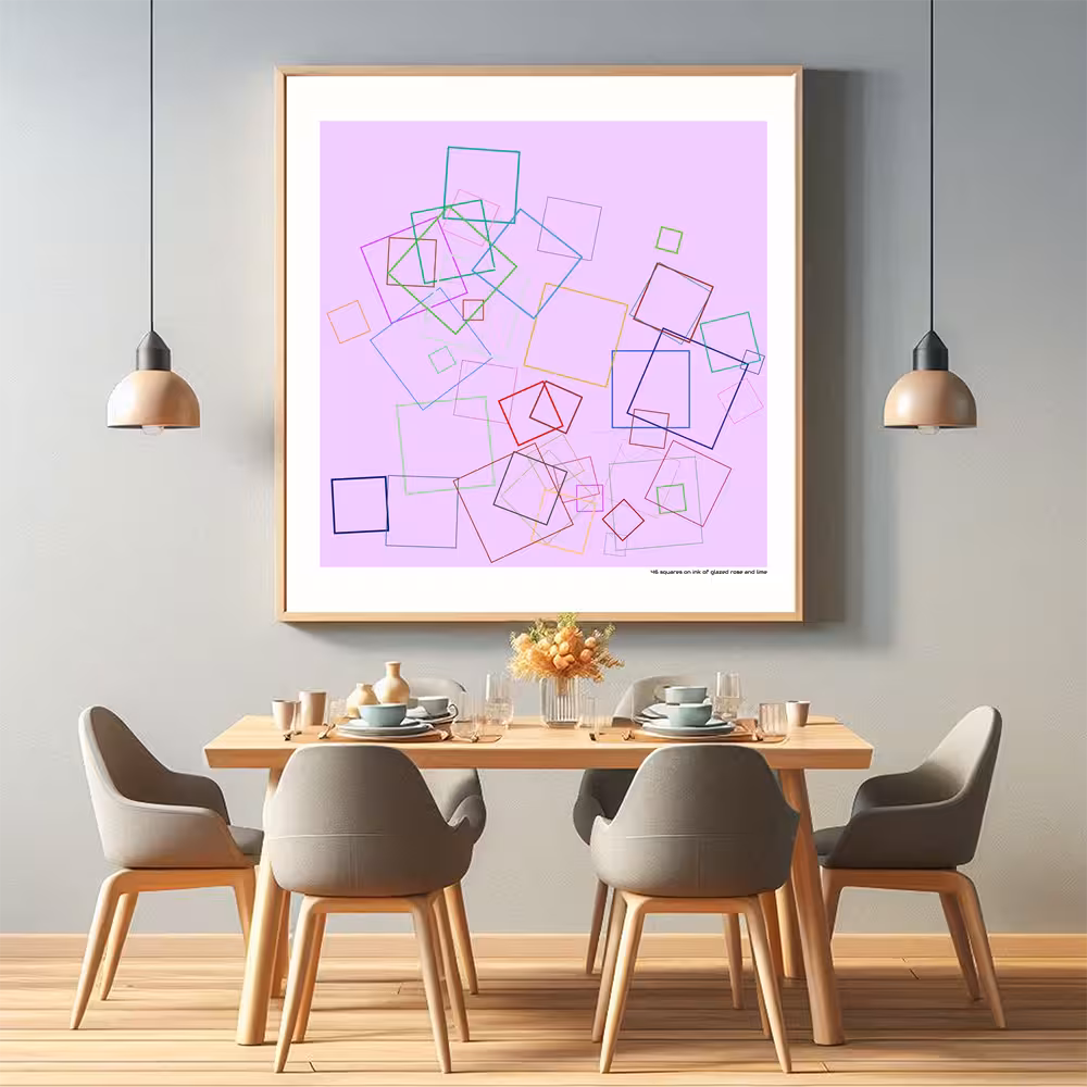 46 squares on ink of glazed rose and lime in room setting