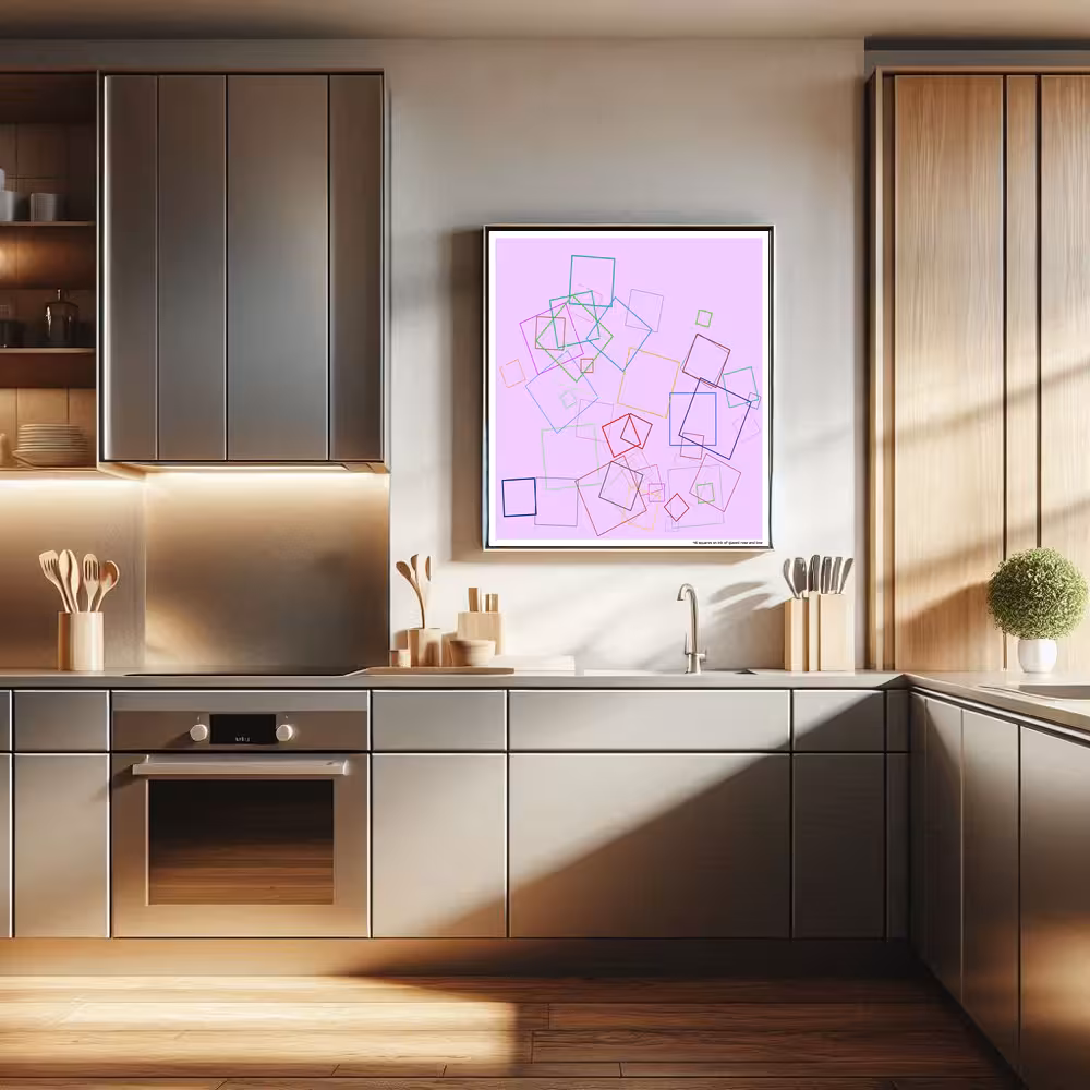 46 squares on ink of glazed rose and lime in room setting