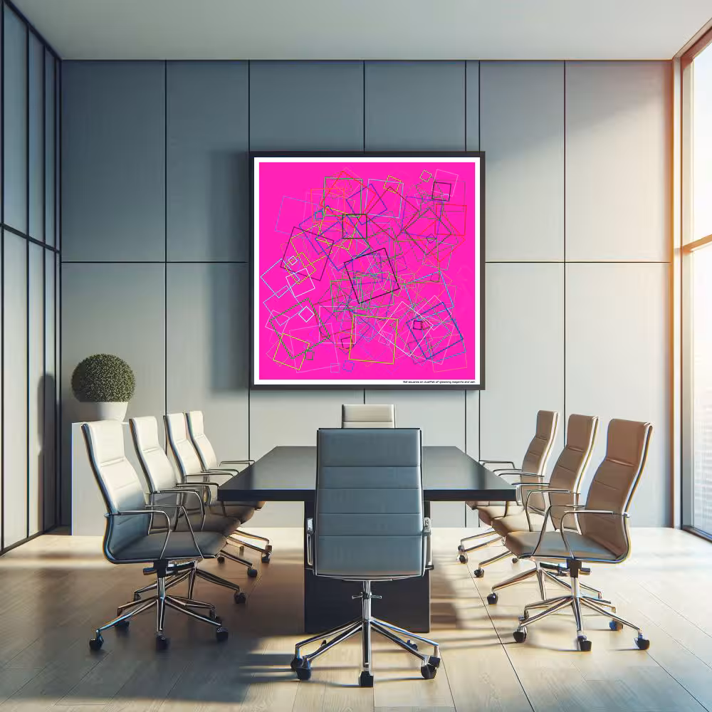 152 squares on dustfall of gleaming magenta and ash in room setting