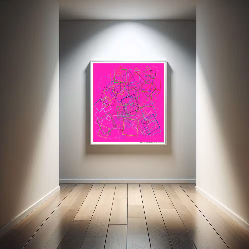 152 squares on dustfall of gleaming magenta and ash in room setting