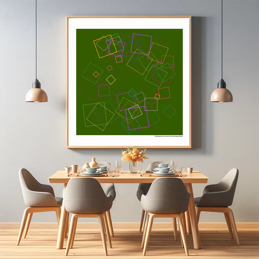 55 squares on storm from emerging black in room setting