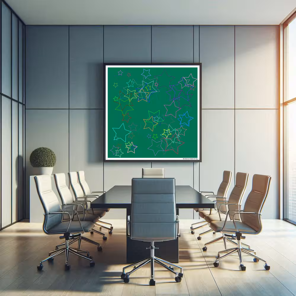 62 stars on faded ink fog in room setting