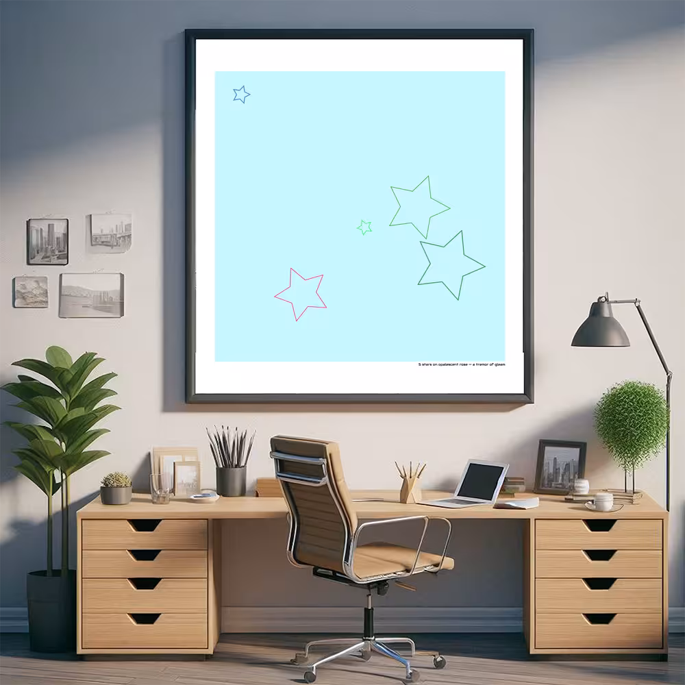 5 stars on opalescent rose — a tremor of gleam in room setting