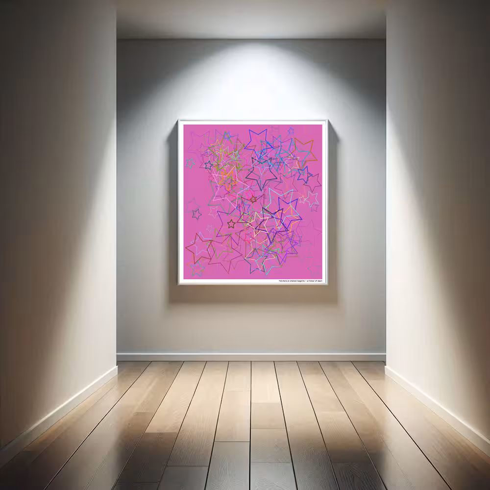 142 stars on stained magenta — a tremor of dawn in room setting