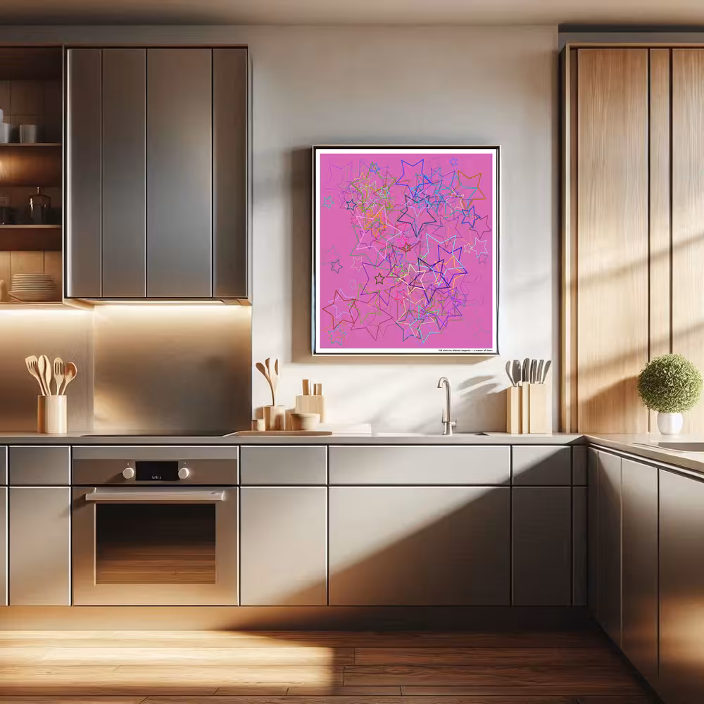 142 stars on stained magenta — a tremor of dawn in room setting