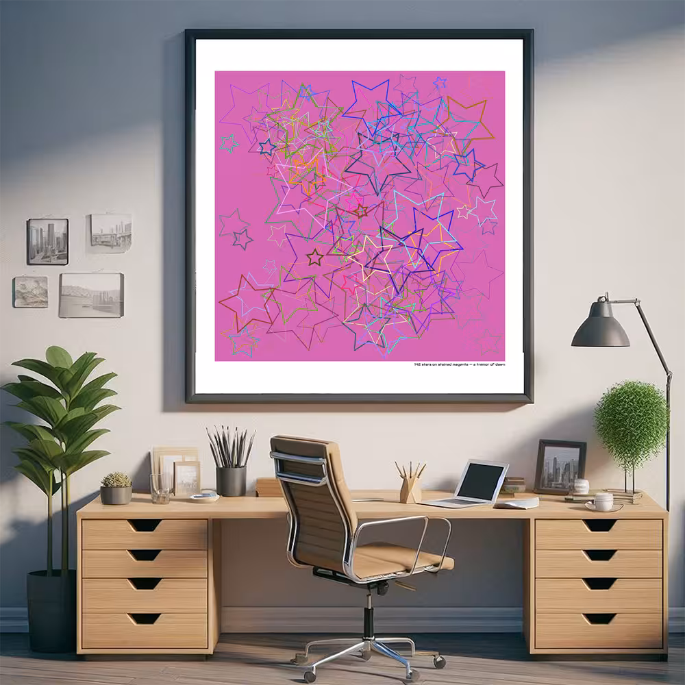 142 stars on stained magenta — a tremor of dawn in room setting