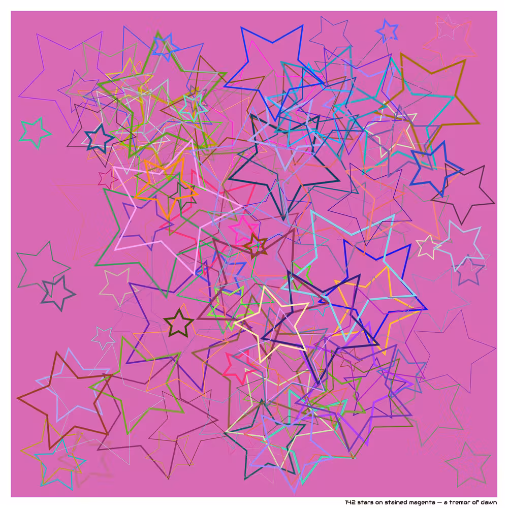 142 stars on stained magenta — a tremor of dawn