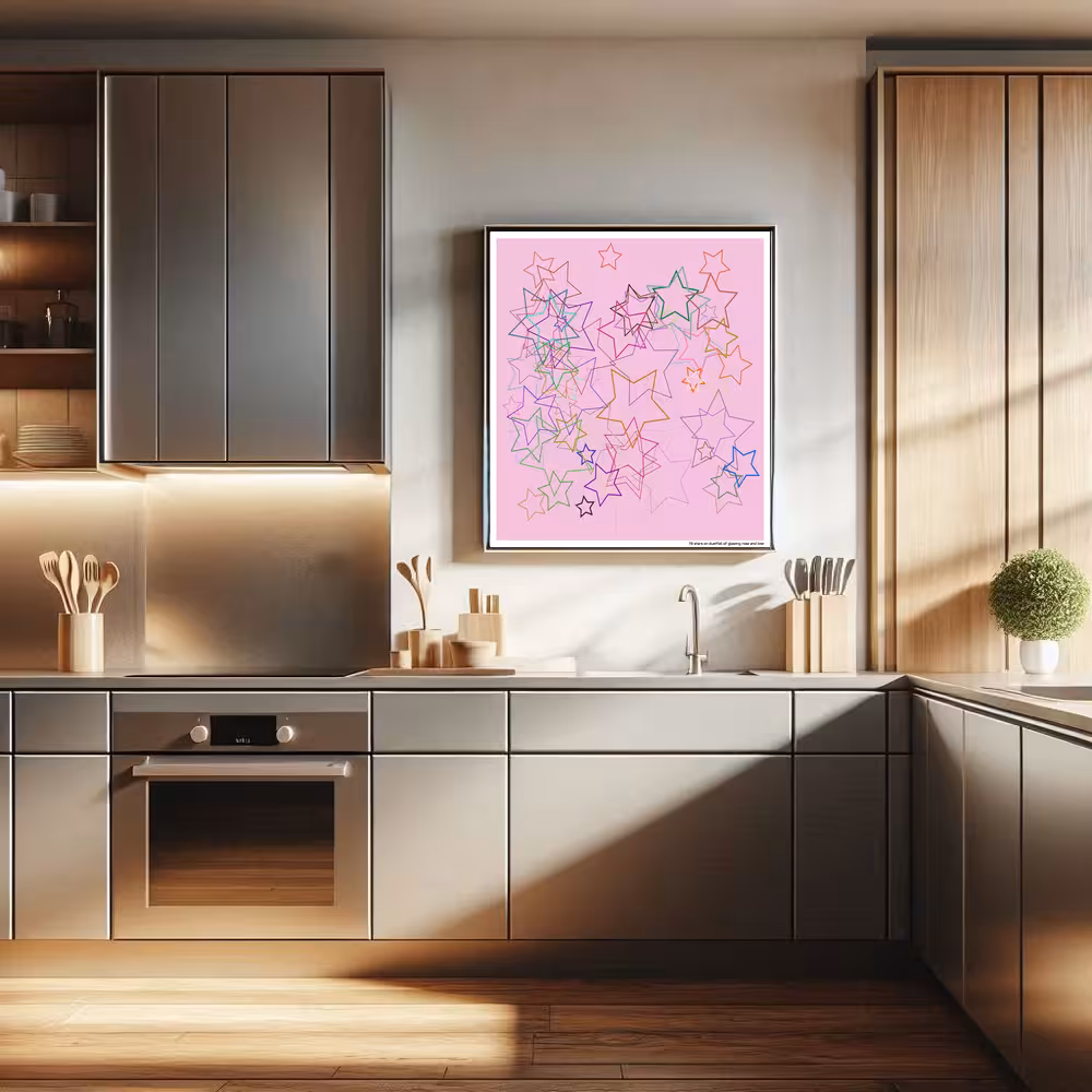 73 stars on dustfall of glowing rose and lime in room setting