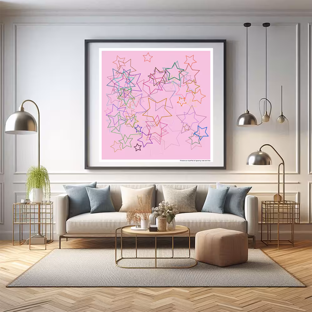 73 stars on dustfall of glowing rose and lime in room setting