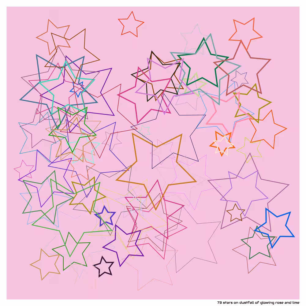 73 stars on dustfall of glowing rose and lime