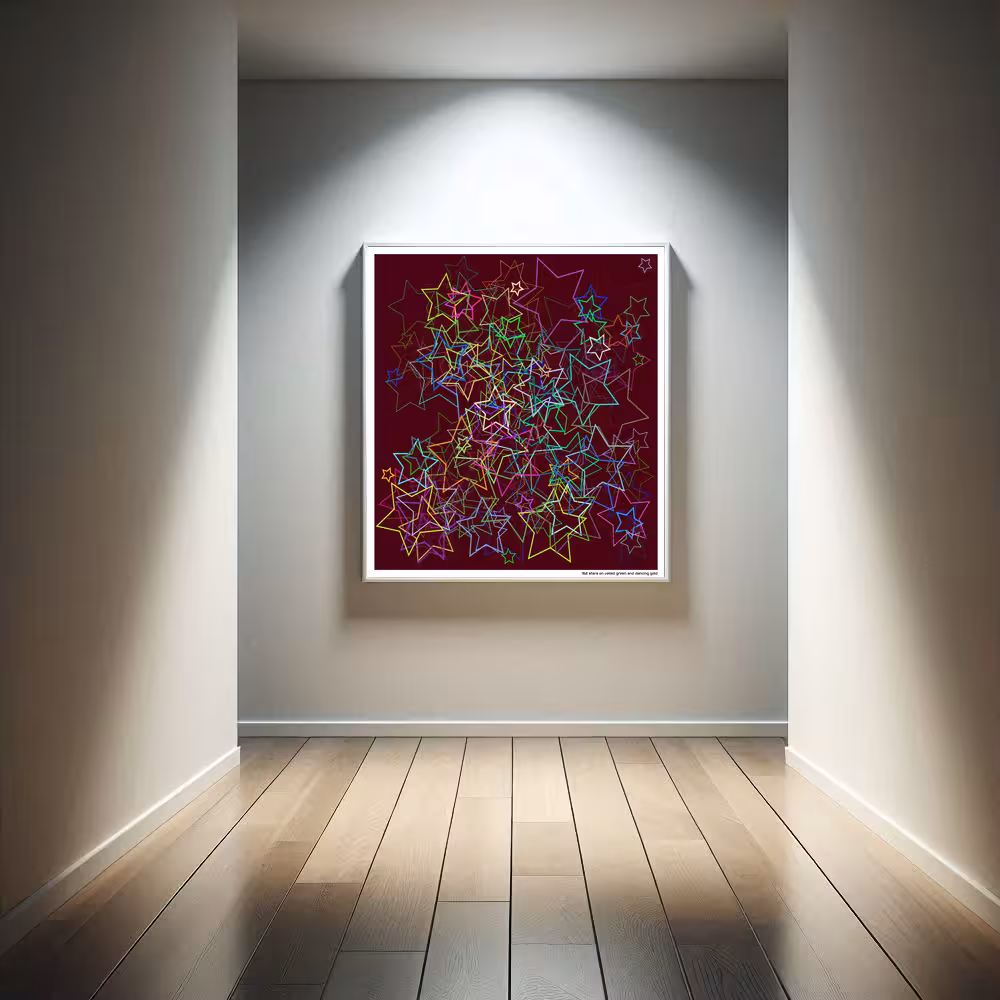 162 stars on veiled green and dancing gold in room setting