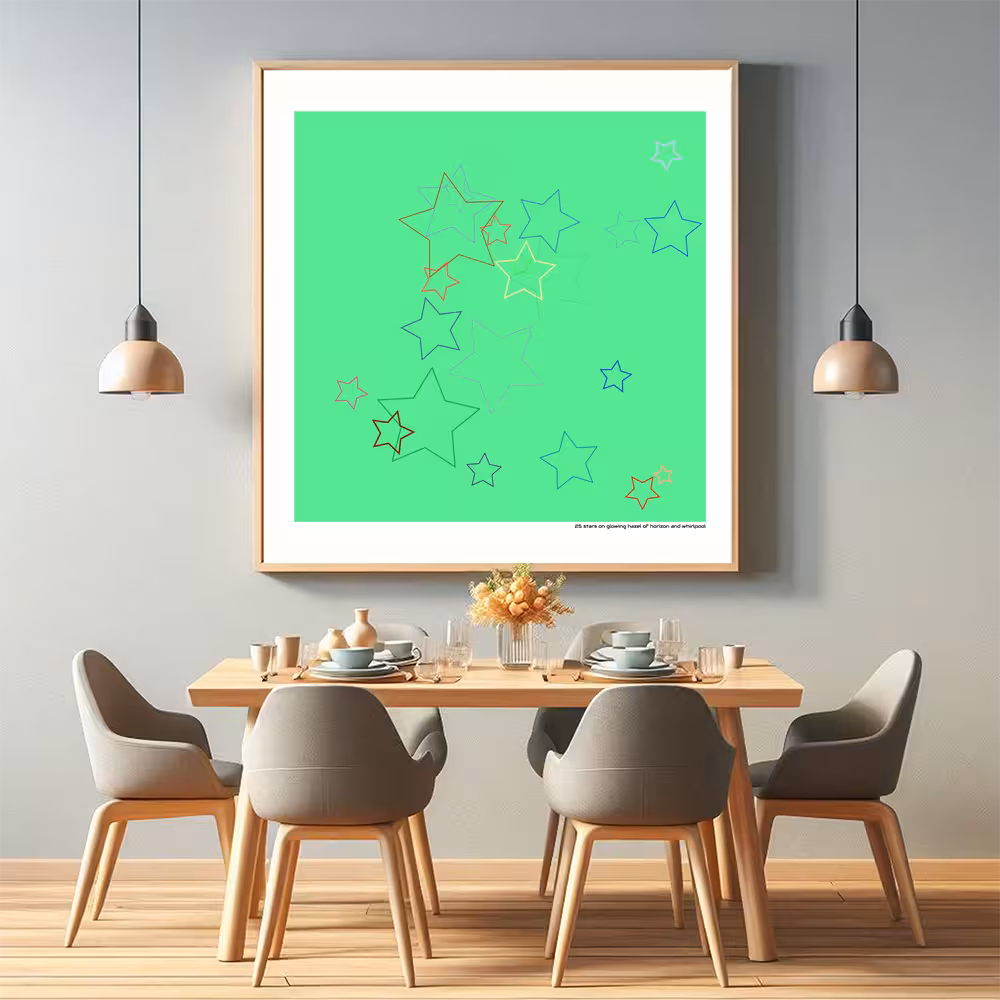 25 stars on glowing hazel of horizon and whirlpool in room setting