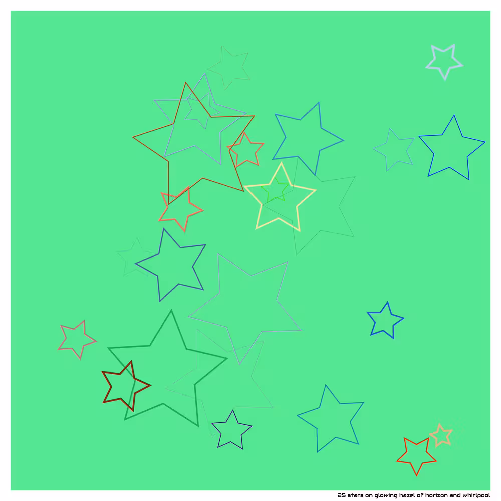 25 stars on glowing hazel of horizon and whirlpool