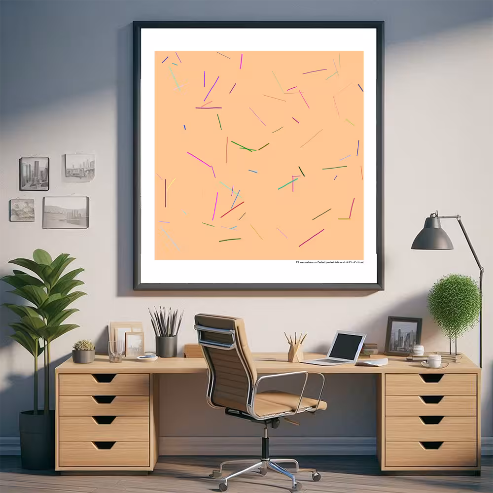 79 swooshes on faded periwinkle and drift of ritual in room setting