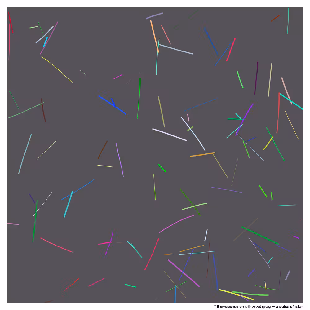 116 swooshes on ethereal gray — a pulse of star