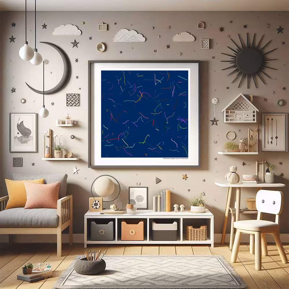 179 tendrils on glazed navy and frosted space in room setting