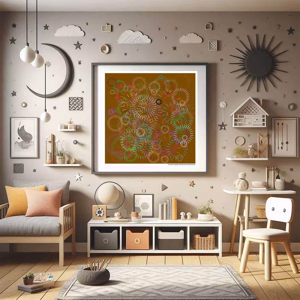 173 ticks on golden emerald and burnished silver in room setting