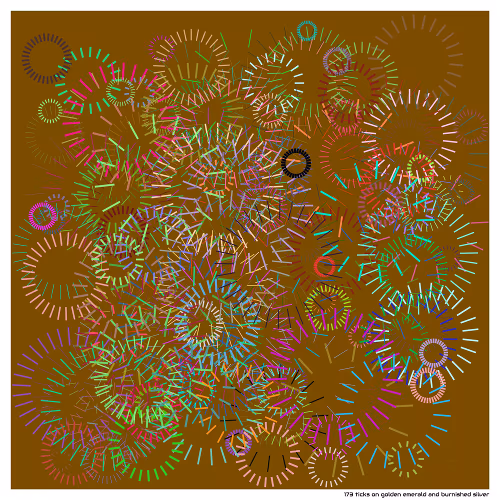 173 ticks on golden emerald and burnished silver