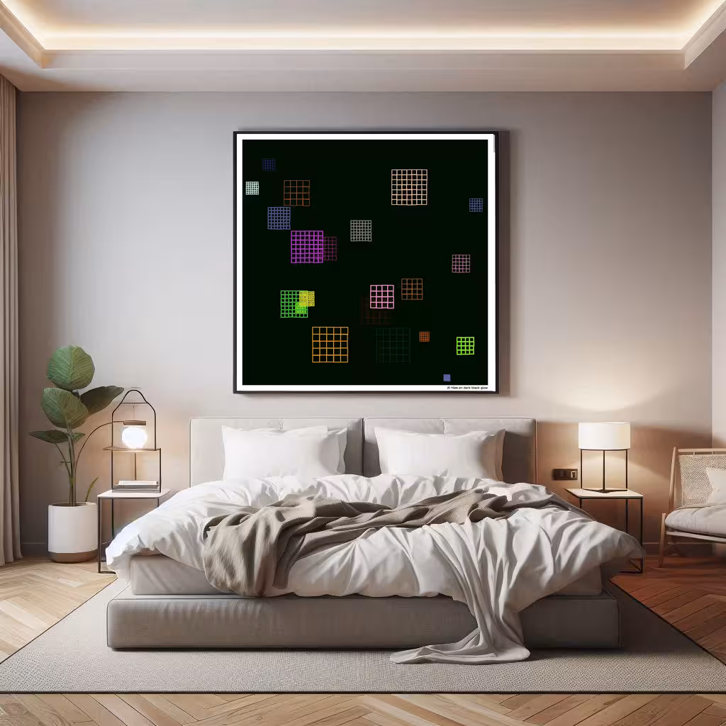 21 tiles on dark black glow in room setting