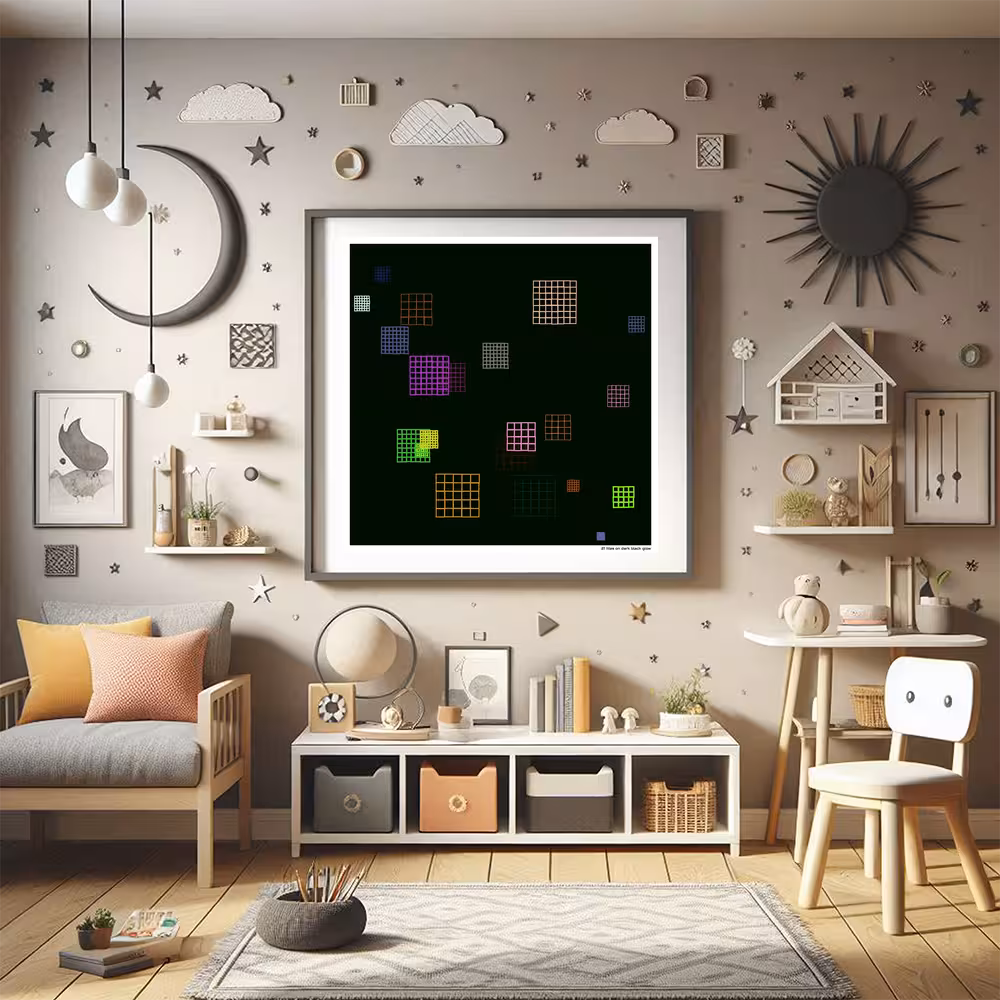 21 tiles on dark black glow in room setting