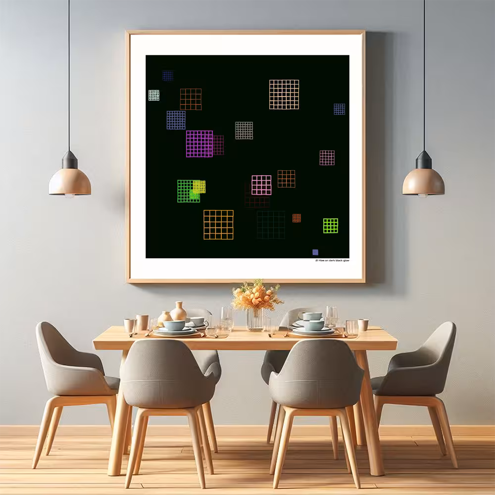 21 tiles on dark black glow in room setting