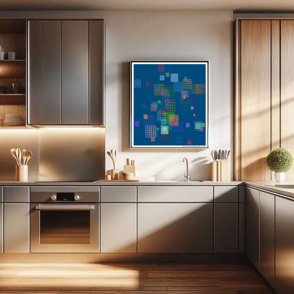 82 tiles on iridescent obsidian of dawn and rebirth in room setting