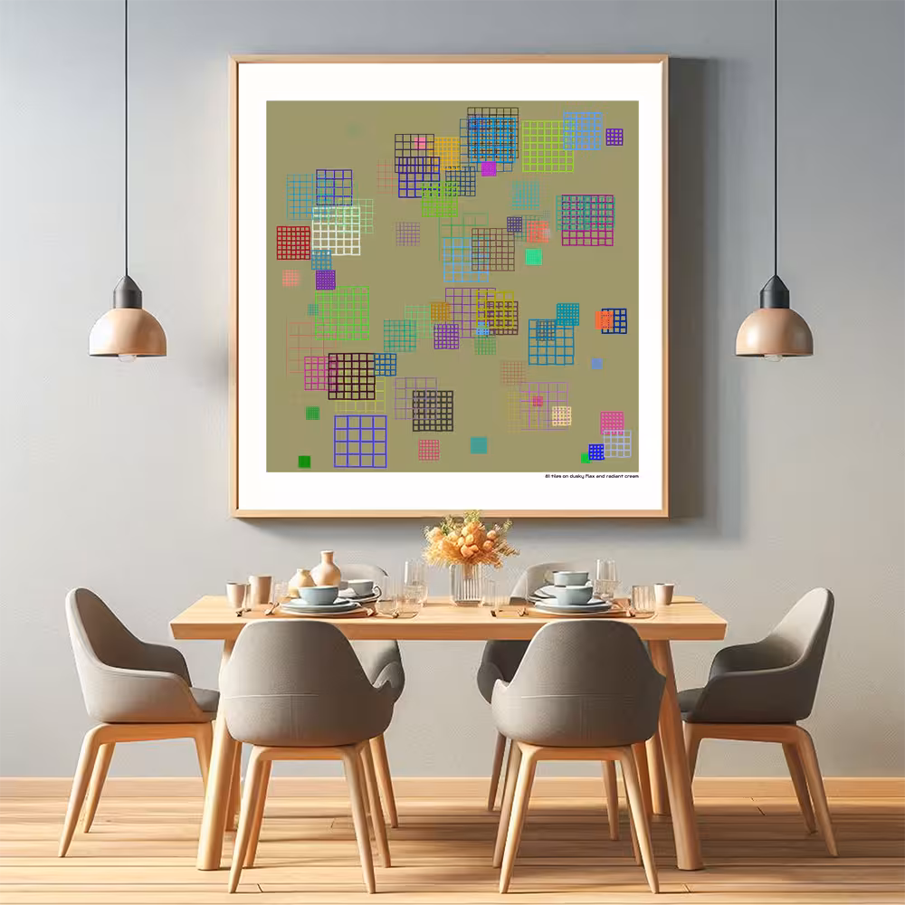 81 tiles on dusky flax and radiant cream in room setting