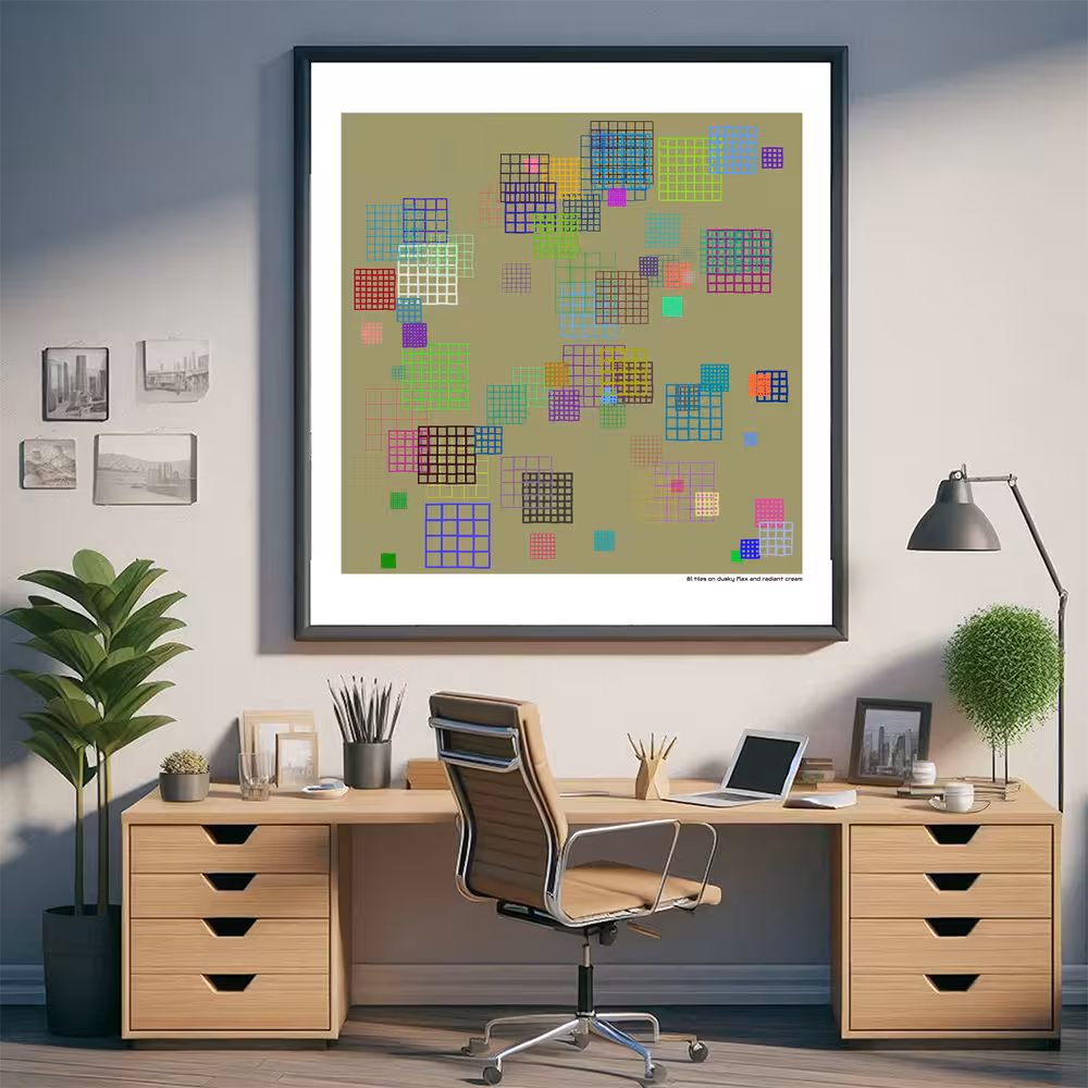 81 tiles on dusky flax and radiant cream in room setting