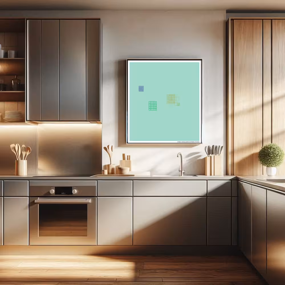 5 tiles on velvety mustard and feather of horizon in room setting